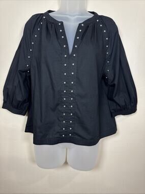 EVEREVE Womens Blouse Top S Studs Boxy Fit Balloon Sleeve Modern City Chic